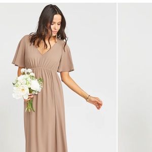 Show Me Your Mumu Emily Empire Waist Maxi Bridesmaid Dress in Dune